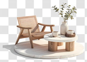 Coffee Table - Minimalist Wooden Chair And Table Set Transparent PNG