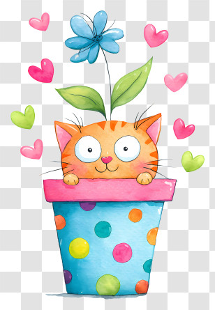 Kawaii Cat - Surprised Tabby In Flower Pot Transparent PNG