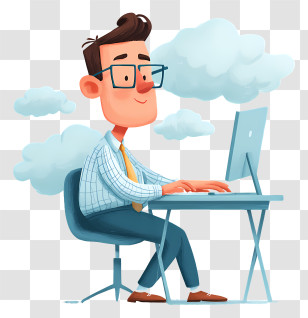 Office Worker Using Computer - Man Working At Computer Cartoon Transparent PNG