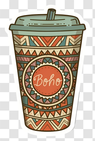 Cartoon - Boho Patterned Cup Transparent PNG