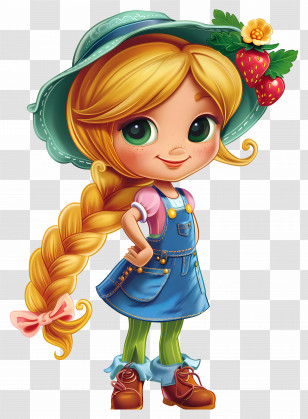 Strawberry Shortcake - Strawberry Girl With Braided Hair And Hat Transparent PNG