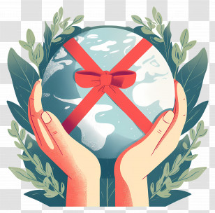 World Aids Day - Earth As A Gift In Hands With Leaves Transparent PNG