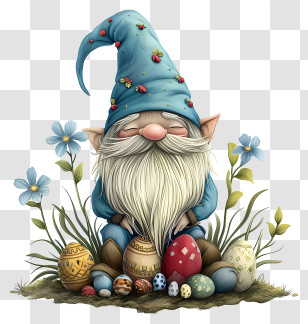 Easter Day Gnome - Cute Gnome Surrounded By Easter Eggs Transparent PNG