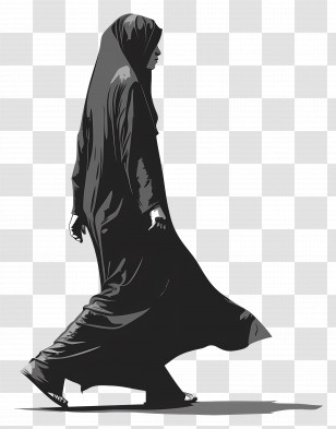 Muslim People Walking - Woman Dressed In Black Abaya Walking Illustration Transparent PNG