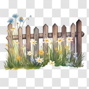 Wooden Garden Fence - Wooden Fence With Blooming Flowers Transparent PNG