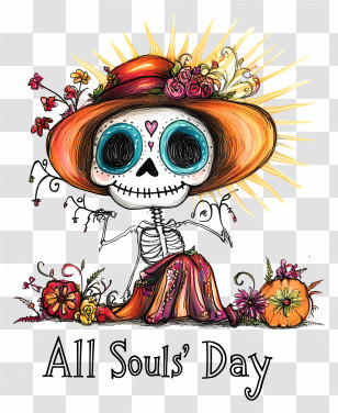 All Souls Day - Festive Skeleton With Hat Transparent PNG