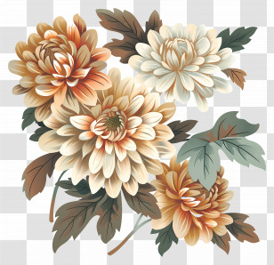 Chrysanthemum Flowers - Golden Chrysanthemum Bouquet In Artistic Style Transparent PNG