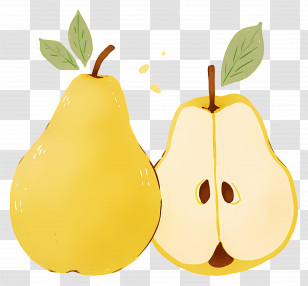 Cartoon Pears - Yellow Pear With Green Leaves Transparent PNG