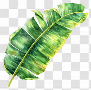 Watercolour Leaf - Bright Green Banana Leaf In Tropical Style Transparent PNG