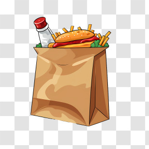 Food Delivery Bag - Fast Food Bag With Burger And Fries Transparent PNG