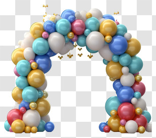 Cartoon 3d Birthday Balloon Arch - Colorful Multicolored Balloon Arch Transparent PNG