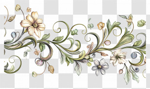 Decorative Horizontal Line - Floral Design With Flowers And Leaves Transparent PNG