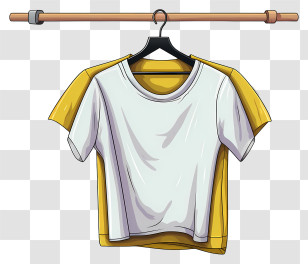 Sketch Style T Shirt On Cloth Hanger - Casual White And Yellow T-Shirts On Hanger Transparent PNG