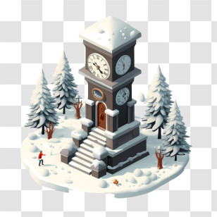 Winter Time - Snowy Clock Tower Transparent PNG