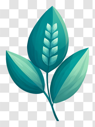 Rice Plant Logo - Stylized Teal Leaf Branch Transparent PNG