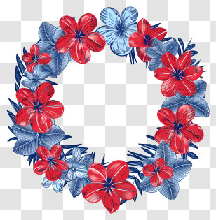 Flowers Circle - Floral Wreath In Red And Blue Tones Transparent PNG
