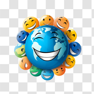 World Smile Day - Smiling Earth With Emojis Transparent PNG