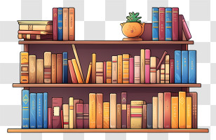 Shelf - Illustrated Bookshelf Full Of Colorful Books Transparent PNG