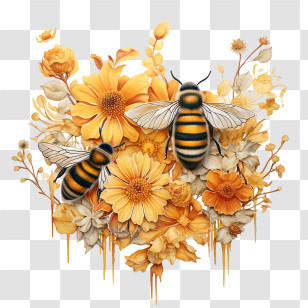 World Honey Bee Day - Bees And Yellow Flowers In Nature Transparent PNG