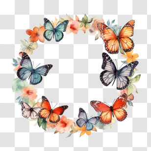 Butterfly Frame - Butterfly Wreath With Flowers Transparent PNG