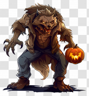 Werewolf - Halloween Werewolf With Pumpkin Transparent PNG