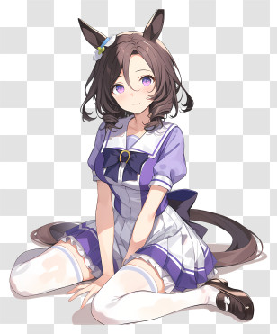 Umamusume Pretty Derby - Cute Brown Horse-girl In Purple Sailor Transparent PNG