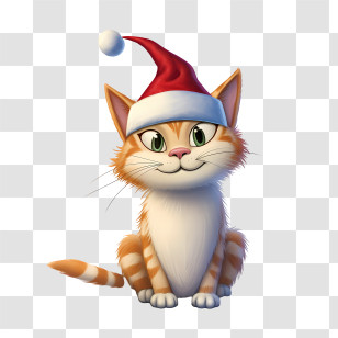 Christmas Cat - Cartoon Cat Wearing Santa Hat Transparent PNG