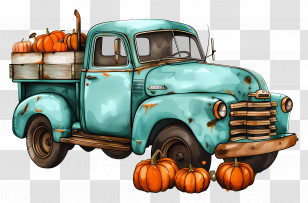 Pumpkin Truck - Vintage Truck With Pumpkins For Autumn Transparent PNG