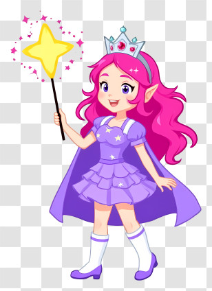 Magical Girl Holding Wand - Pink-haired Princess With Crown Transparent PNG