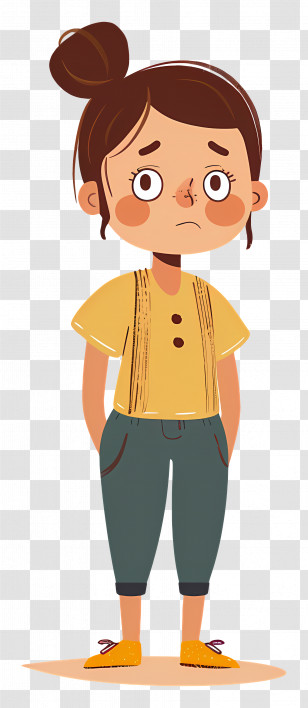 Cartoon Woman - Girl In Yellow Shirt And Green Pants Transparent PNG