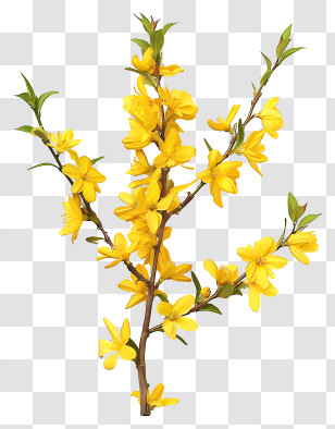 Forsythia Flower - Yellow Flowers On Branch In Spring Transparent PNG