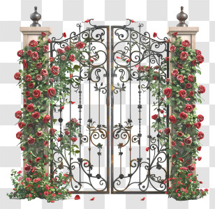 Spring Garden Gate Flowers - Beautiful Decorative Gate With Roses Transparent PNG
