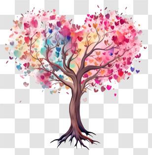 Painting - Colorful Watercolor Heart Tree Illustration Transparent PNG