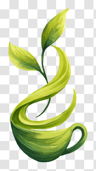 Matcha Tea Logo - Green Leaf Teacup Illustration Transparent PNG