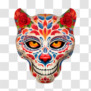 Dia De Los Muertos
 - Floral Cat-Shaped Sugar Skull Mask For Day Of The Dead Transparent PNG