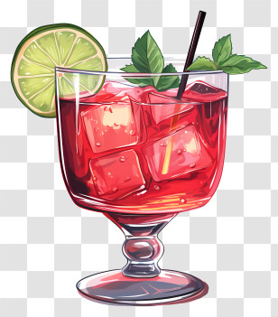 Cocktail - Refreshing Red Cocktail With Lime Transparent PNG