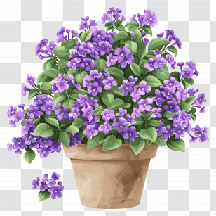 Lilac Flowers - Purple Blooms In A Flower Pot Illustration Transparent PNG