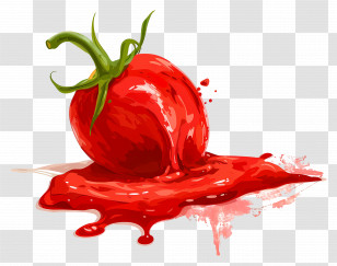 Spilled Tomato Sauce - Juicy Red Tomato Illustration With Splattered Juice Transparent PNG