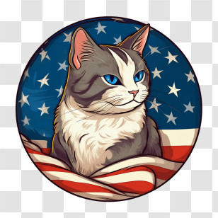 Fourth Of July
 - Patriotic Cat With Flag Background Transparent PNG