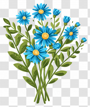 Daisy Flowers - Blue Daisies Bouquet Illustration Transparent PNG
