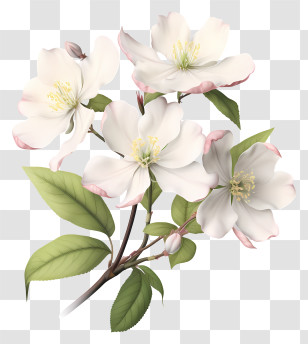 Flowering Apple Tree - Gentle White And Pink Blossoms With Green Foliage Transparent PNG