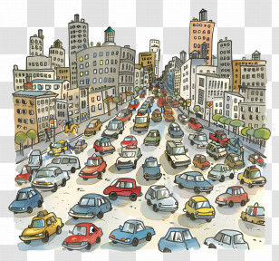 Cars In The City Busy Street Cars Traffic Cityscape Transparent PNG
