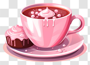Coffee Cup - Pink Coffee Cup With Cupcake Transparent PNG