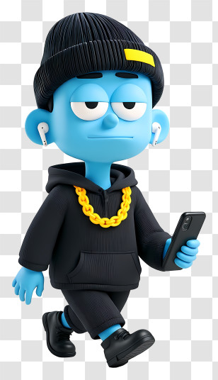 Playful Cartoon Boy - Blue Cartoon Guy With Phone Transparent PNG