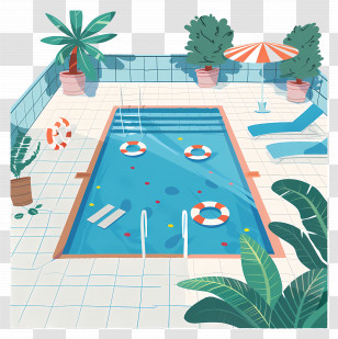 Swimming Pool - Swimming Pool With Accessories And Plants Transparent PNG