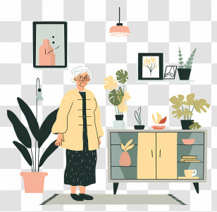 Old Woman - Old Woman In A Cozy Living Room Transparent PNG