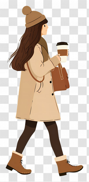 Woman Walking - Winter-Dressed Woman Holding Coffee Transparent PNG