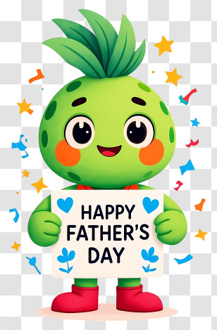 Plant Mascot Celebrating Father's Day - Happy Father's Day Green Mascot Sign Transparent PNG