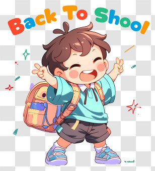 Back To School Text - Happy Boy With Backpack Transparent PNG