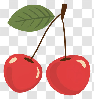 Cherries - Fresh Red Cherries With Green Leaf Transparent PNG